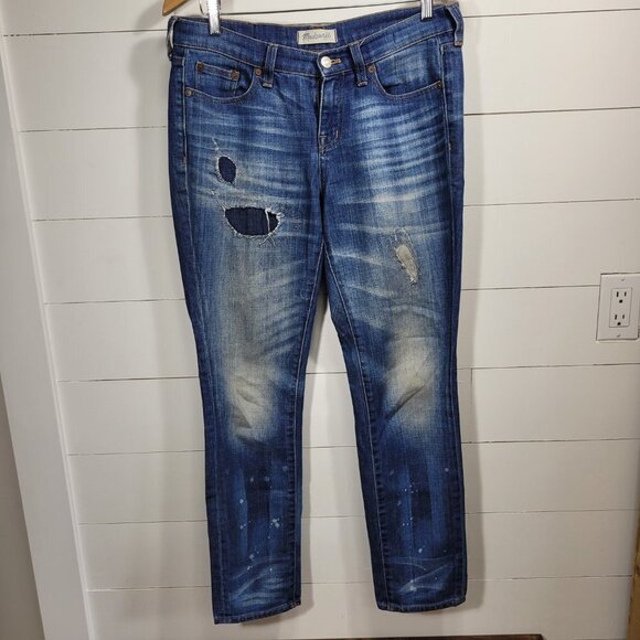 EUC Madewell Jeans Women's sz 26 Distressed Slim Boyjean Rip & Repair Edition - Picture 2 of 11